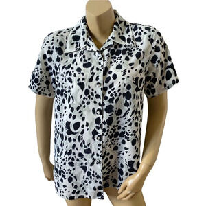 Milano Animal Print Button Front Short Sleeve Shirt Size Medium